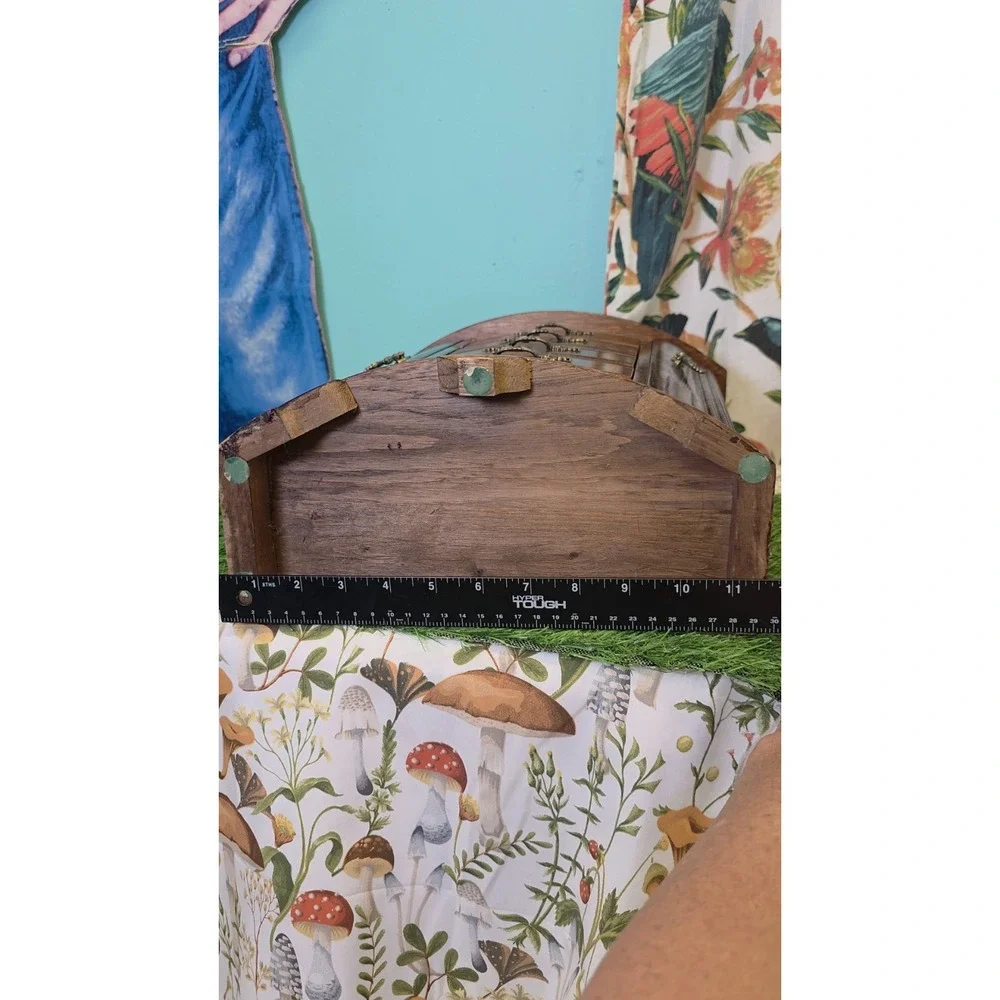 Vintage Mele Oak Wood Jewelry Box Drawers, Doors, And Lift Top 13.75